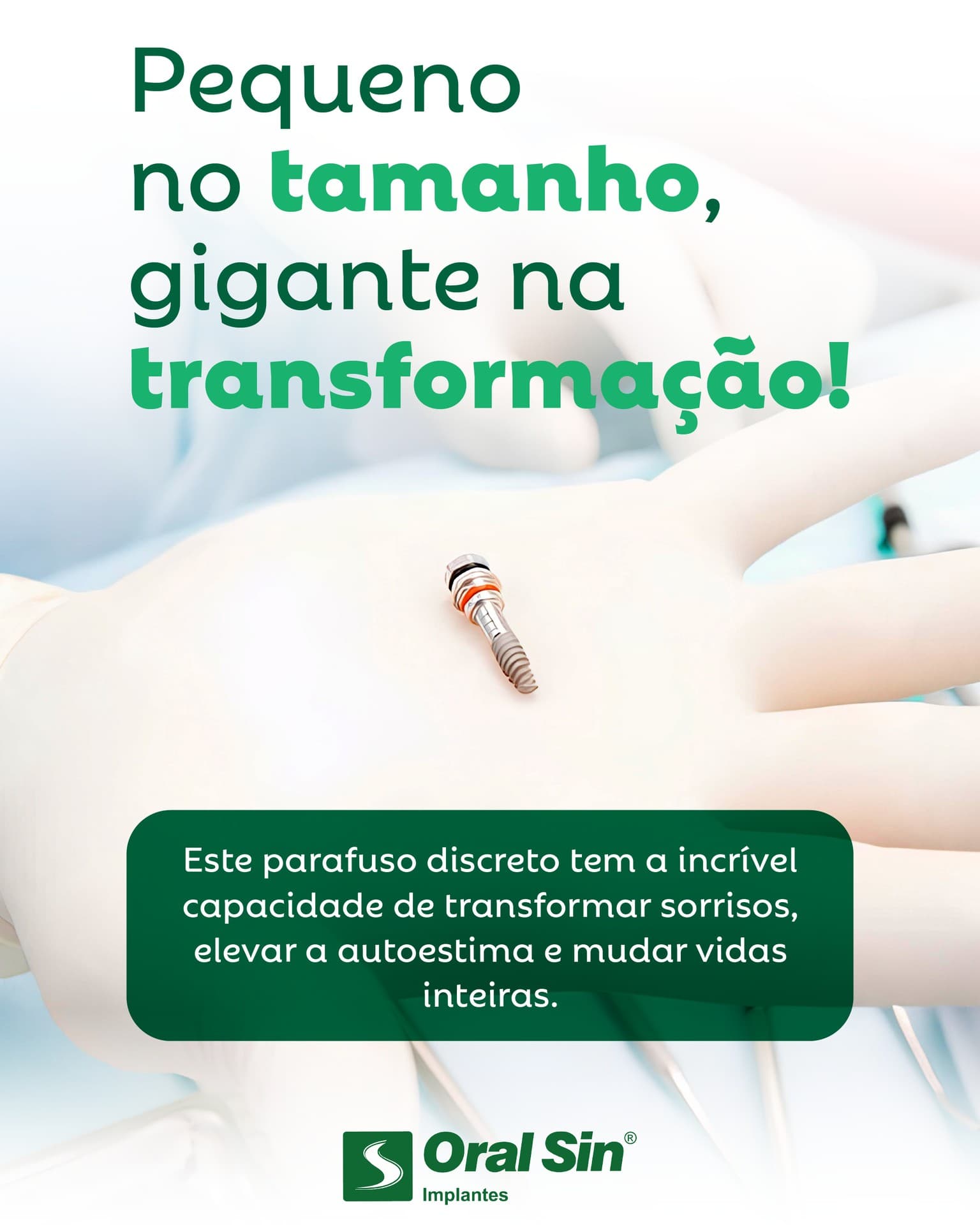 Imagem destacando um parafuso odontológico sobre uma mão.